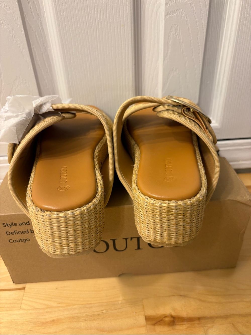 Coutgo Tan Woven Platform Slide Mules - Picture 9 of 9